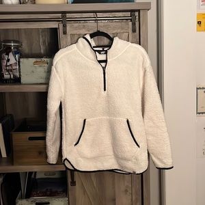 Lands’ End Cream Colored Zip Up Front Pocket Hooded Fleece,XS